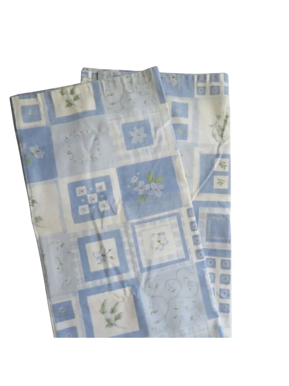 Vintage Blue White Floral Patchwork Fabric Shower Curtain Cottagecore Design